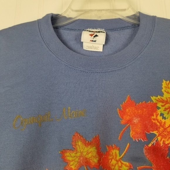 Vintage Fall Leaves Ogunquit Maine Jerzees Crew Neck Sweatshirt Purple NWT Large - Picture 4 of 9
